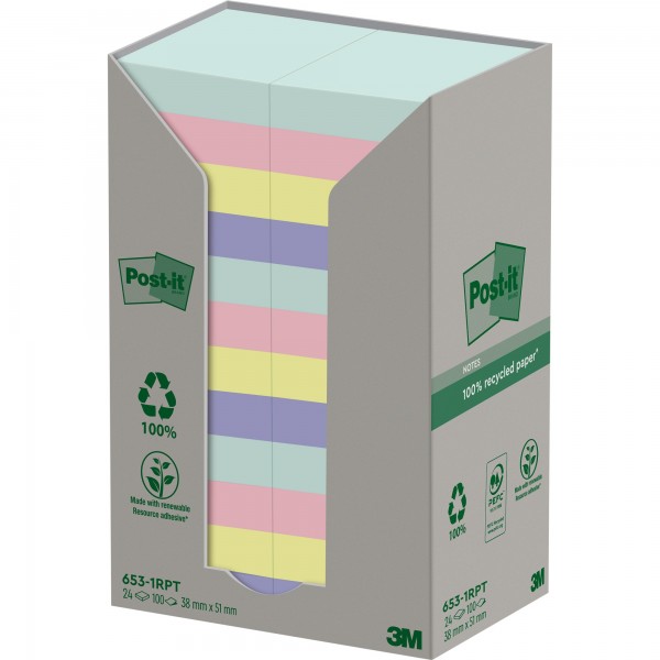 Post-it Haftnotiz Recycling Notes 653-1RPT 51x38mm sort 24St