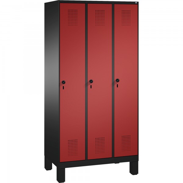 C+P Umkleidespind 4901030S10135 Füße 3Abteile B900mm sgr/rrt