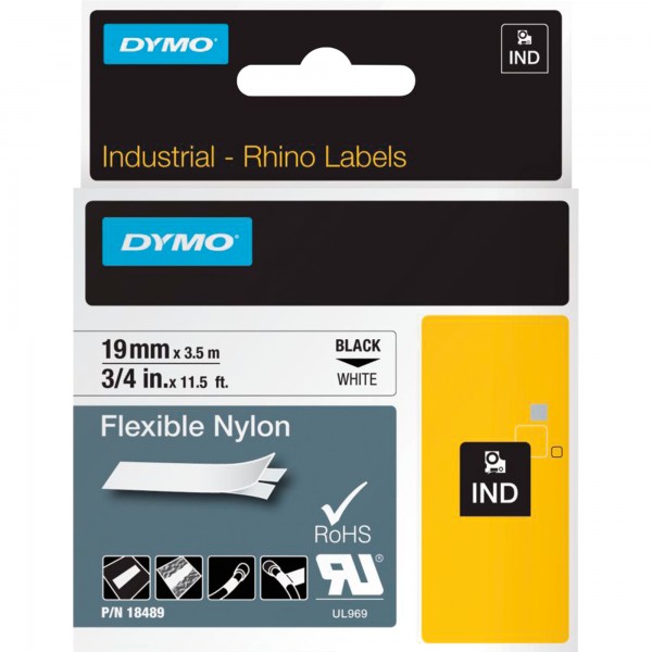 DYMO Schriftbandkassette Rhino ID1 18489 19mmx3,5m sw auf ws