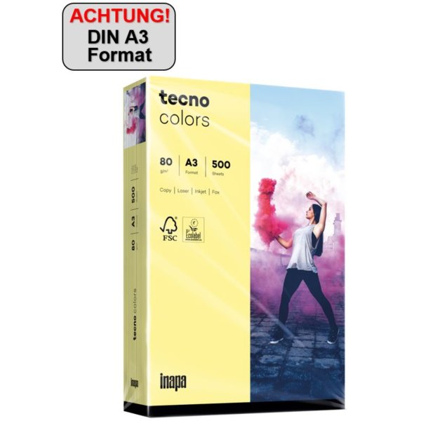 inapa tecno Kopierpapier Colors 2100011430 A3 80g hellgelb 500Bl.