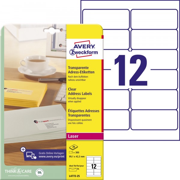 Avery Zweckform Adressetikett L4772-25 transparent 300 St./Pack.