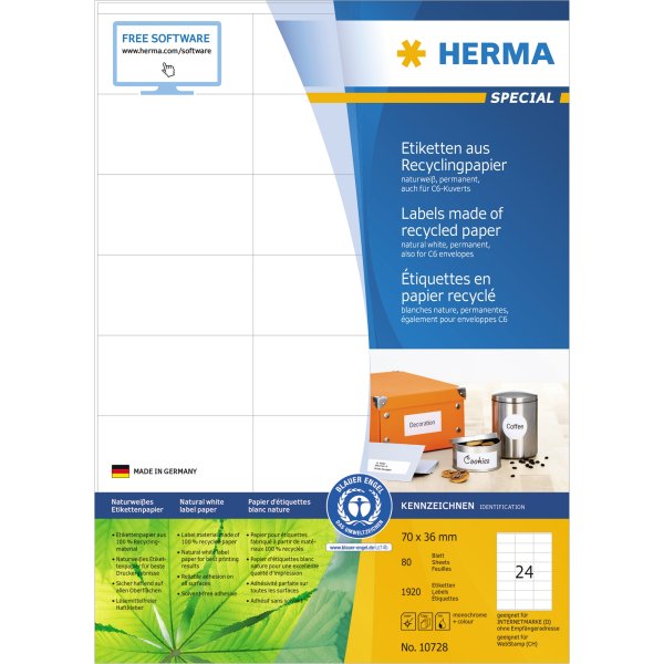 HERMA Etikett 10728 RC 70x36mm nws 1920St