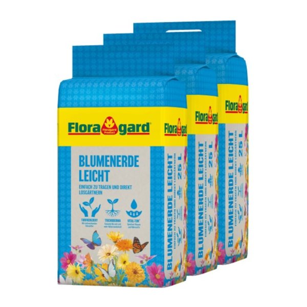 Floragard Blumenerde Leicht 3x25l