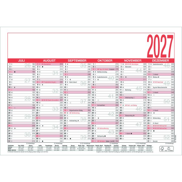 ZETTLER Arbeitstagekalender 2027 A5