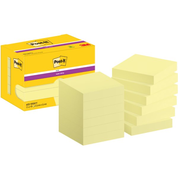 Post-it Haftnotiz Super Sticky 622-12SSCY 47,6x47,6mm ge 12x90Bl