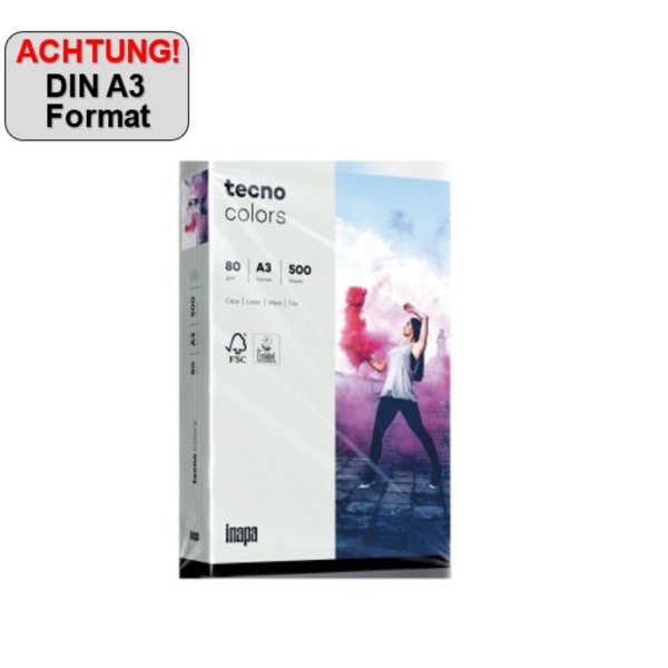 inapa tecno Kopierpapier colors 2100011426 A3 80g grau 500Bl./Pack.