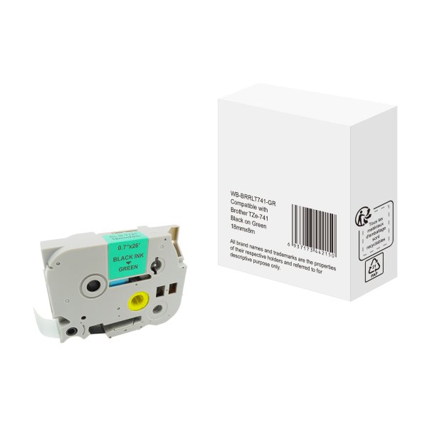 Schriftband wie Brother TZe741 18mmx8m sw auf gn