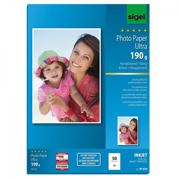 SIGEL Fotopapier Ultra IP639 DIN A4 190g superweiß 50 Bl./Pack.