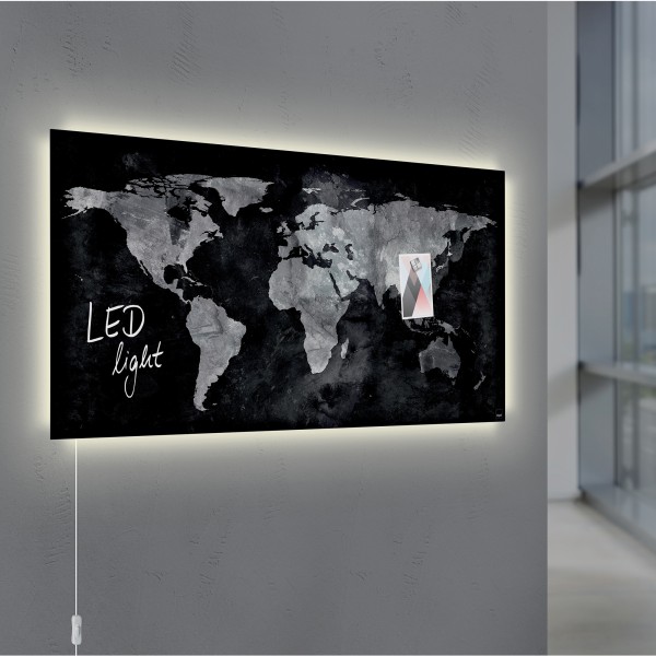 Glas-Magnetboard Artverum LED GL409 910x460x15mm World-Map