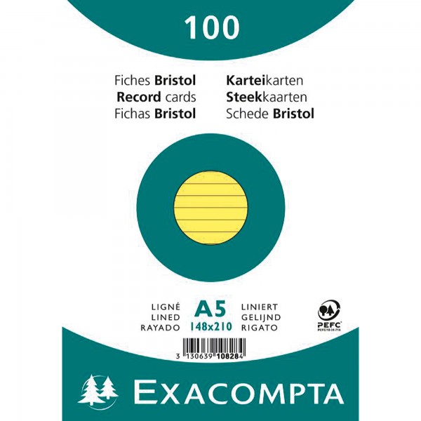 Exacompta Karteikarte 10828SE DIN A5 liniert gelb 100 St./Pack.