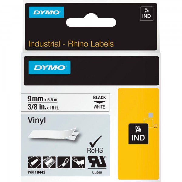 DYMO Schriftbandkassette Rhino ID1 18443 9mmx5,5m sw auf ws