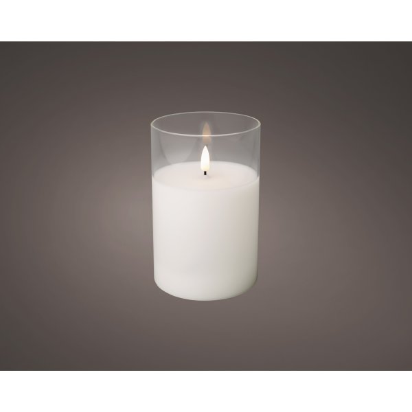 Lumineo Kerze Wachs Glas LED 15cm ws