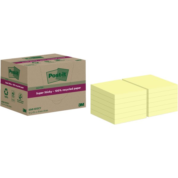 Post-it Haftnotiz Super Sticky 654 RSS12CY 76x76mm ge 12x70Bl