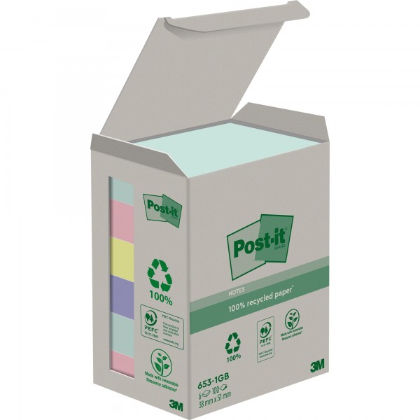 Post-it Haftnotiz Notes 51x38mm sort 6x100Bl