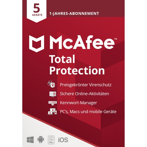 McAfee Total Protection Lizenz MTP00GNR5RDD 1 Jahr 5 Periph