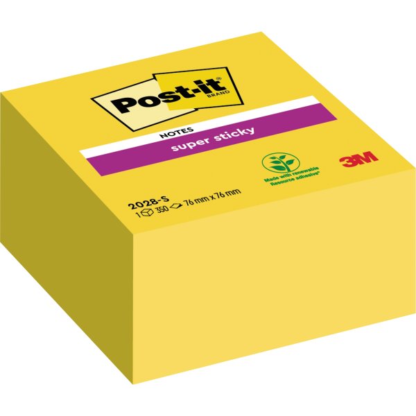 Post-it Haftnotizwürfel S-Sticky 2028-S 76x76mm gelb 350Blatt