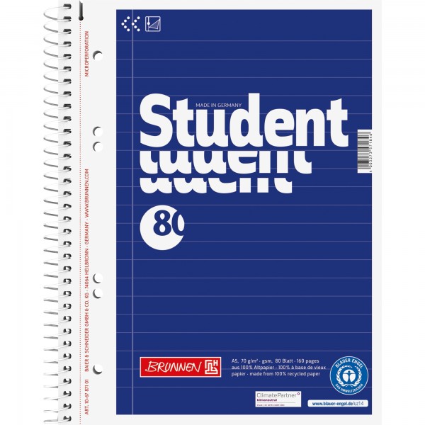 BRUNNEN Collegeblock 106787101 DIN A5 80Blatt liniert