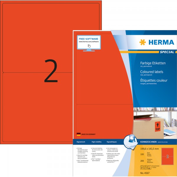 Herma Etikett 199,6x143,5mm rt 200St