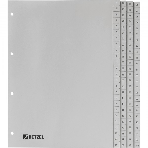 Hetzel Register 721311 DIN A4 1-100 100-teilig PP grau