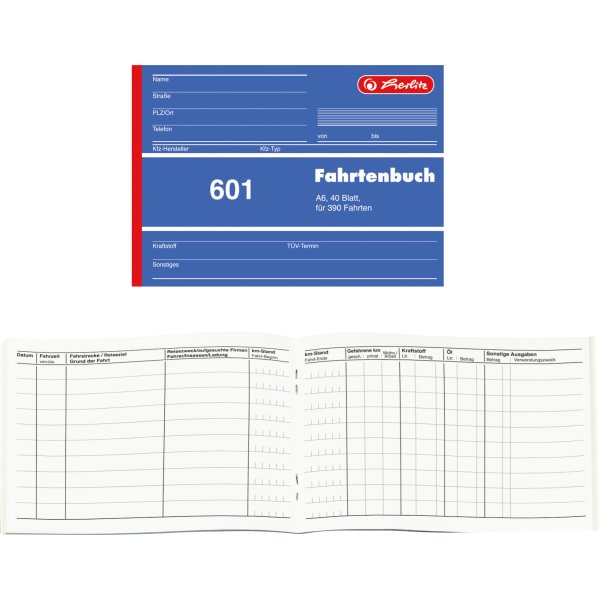 Herlitz Fahrtenbuch 601 840645 DIN A6 quer 40Blatt