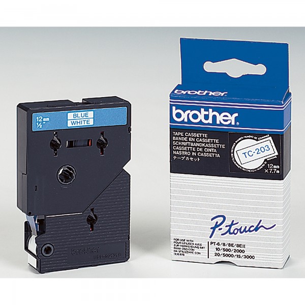 Brother Schriftbandkassette TC203 12mmx7,7m laminiert bl auf ws