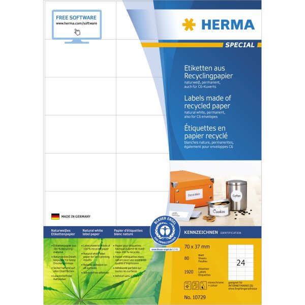 HERMA Etikett 10729 RC 70x37mm ws 1920St