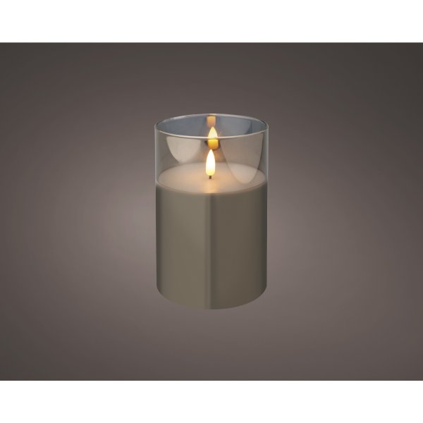 Lumineo Kerze Wachs Glas LED 15cm gr