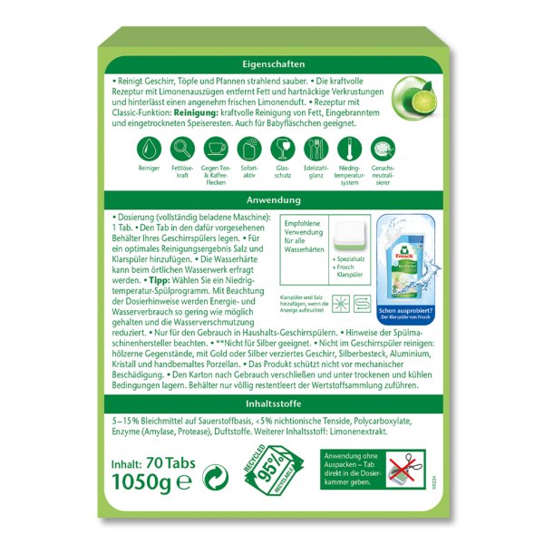 Frosch Classic Spül-Tabs Limone 70St