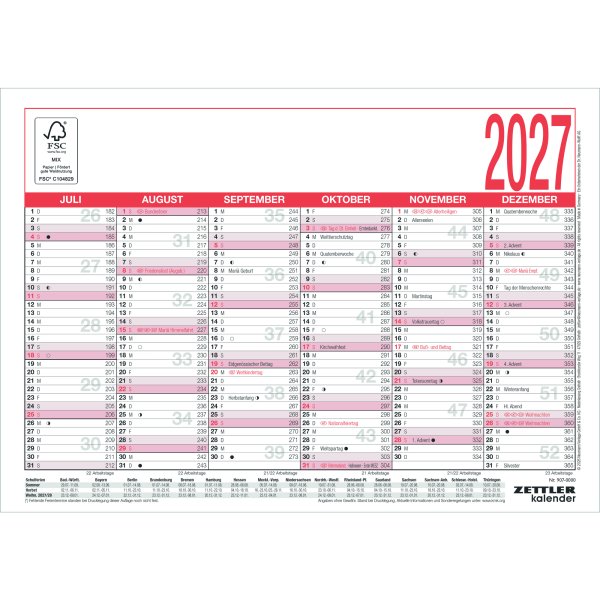 ZETTLER Tafelkalender 2027 6M/1S