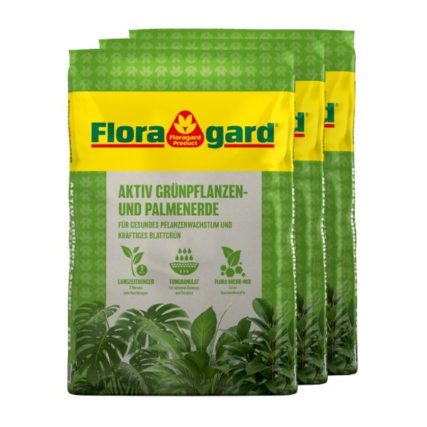 Floragard Gartenerde Aktiv Grünpflanzen & Palmen 3x10l