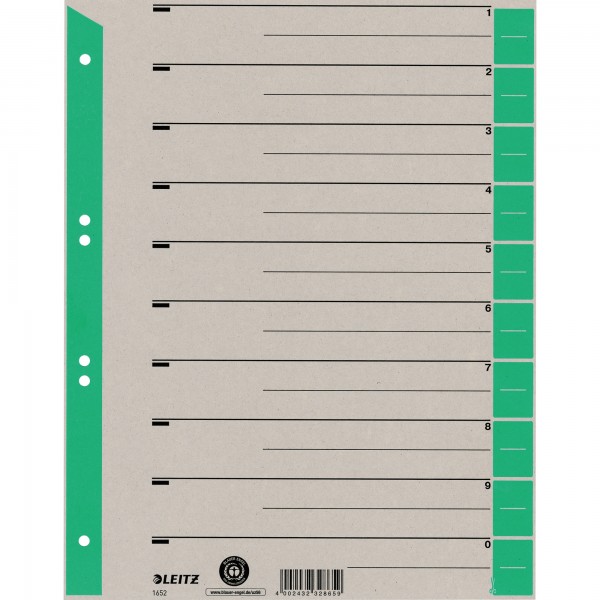 Leitz Trennblatt 16523055 DIN A4 Karton Tab grün 25 St./Pack.