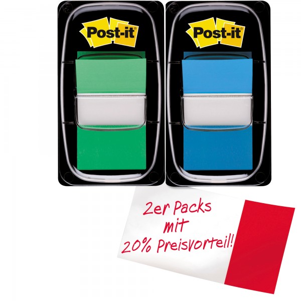 Post-it Haftstreifen Index I680-GB2 25,4x43,2mm gn/bl 2x50 St./Pack.