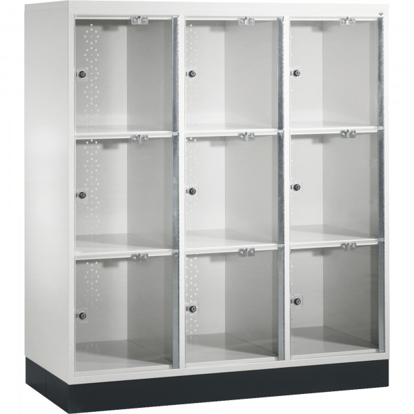 C+P Schließf.schrank 8573A302S10002 Glastür 9Fä. 1370x1220x500mm lgr