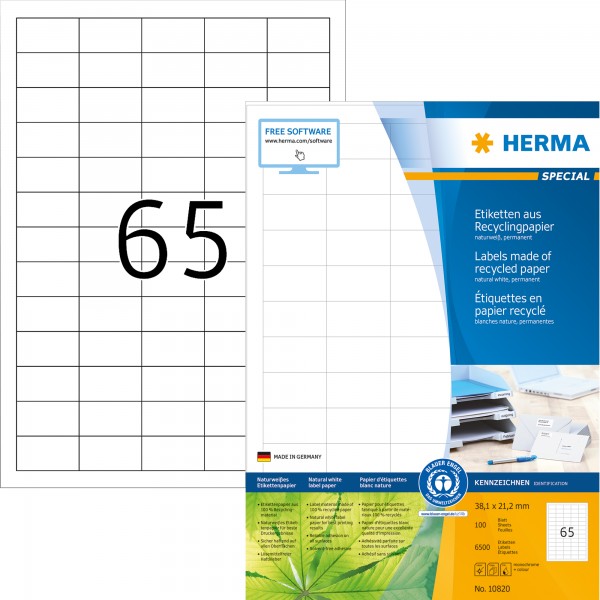 HERMA Etikett 10820 RC 38,1x21,2mm matt ws 6.500 St./Pack.