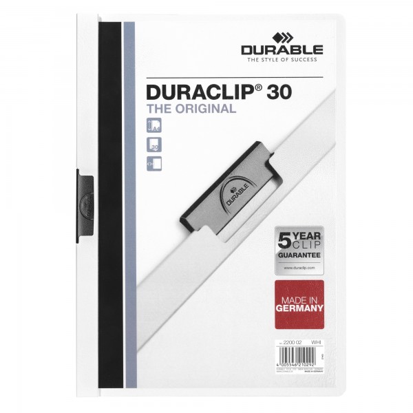 DURABLE Klemmmappe DURACLIP 30 220002 DIN A4 Hartfolie weiß