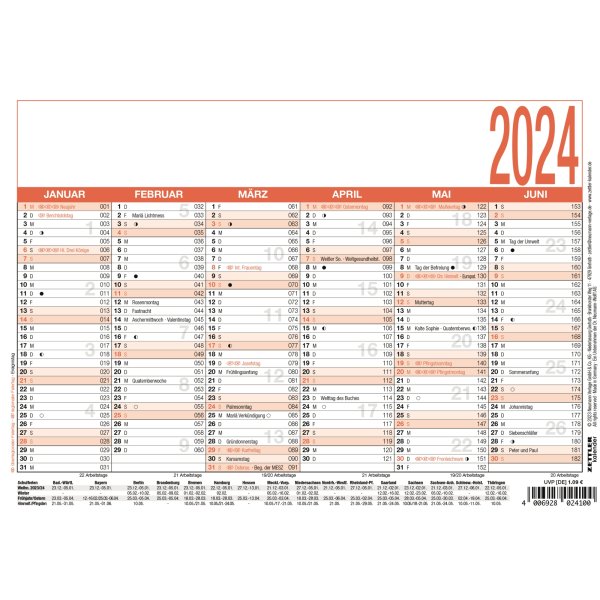 ZETTLER Arbeitstagekalender 904-0000 A5 quer 6M/1S schwarz/rot