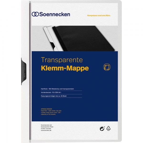 Soennecken Klemmmappe 3314 DIN A4 bis 30Blatt PVC weiß