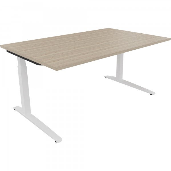 Schreibtisch Kufe Einzels. Quadrat B1600xT1000xH650-850 ws/Eiche Natur