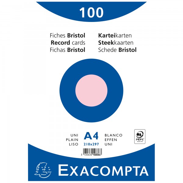 Exacompta Karteikarte 10336E DIN A4 blanko rosa 100 St./Pack.