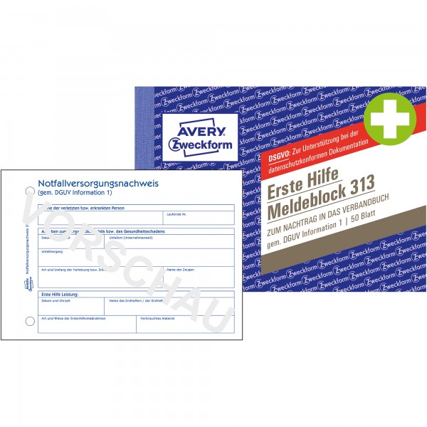 Avery Zweckform Meldeblock Erste Hilfe 313 A6 50 Blatt