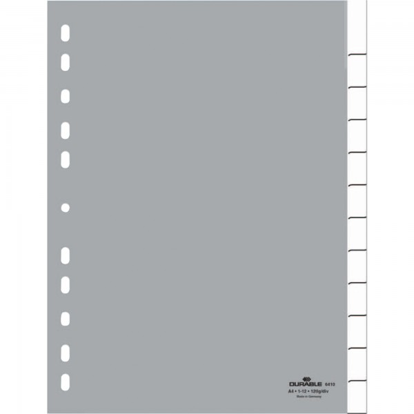 Ordnerregister f A4 12tlg gr PP mit umschweißte Taben