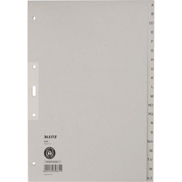 Leitz Register 43000085 A-Z DIN A4 20teilig Papier grau